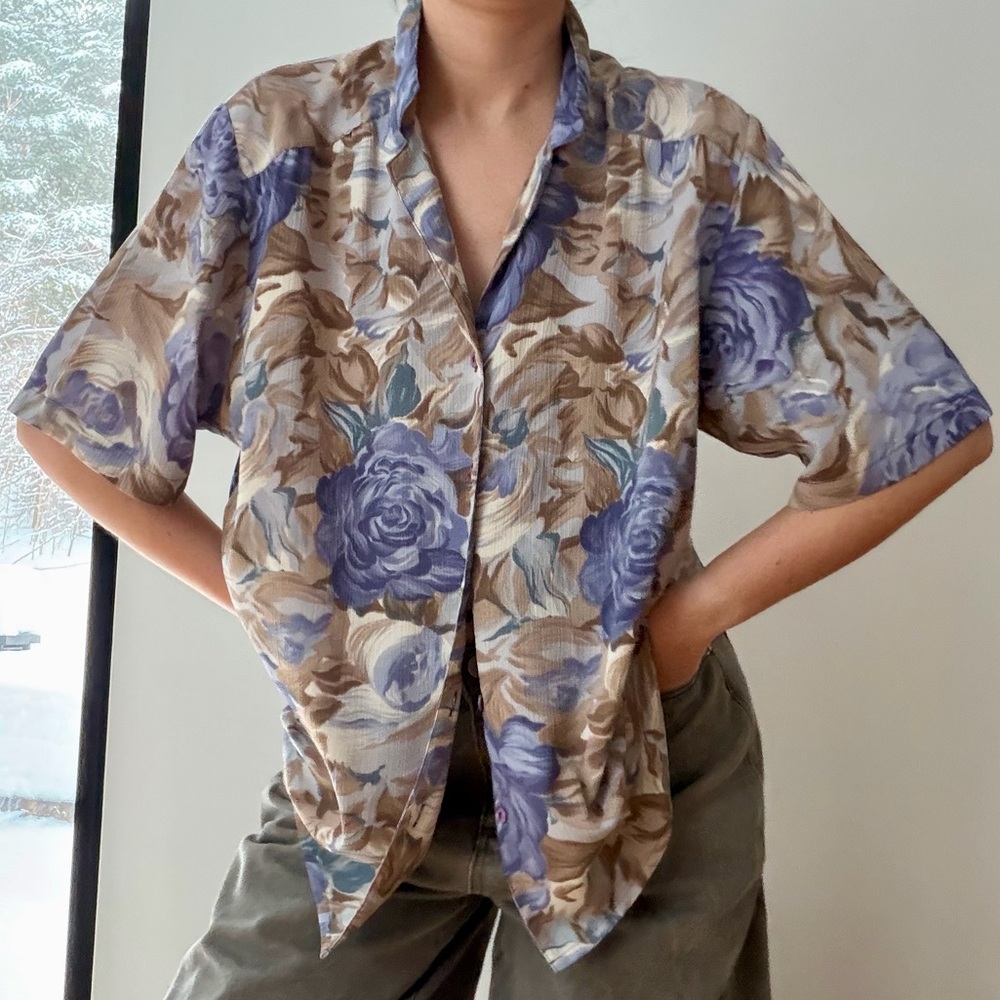 Vintage Tan Jay Floral Button-Up Shirt | Size 10